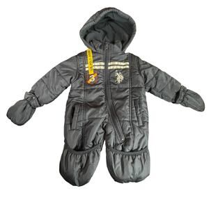 U.S. Polo Assn. Baby Snowsuit Hooded SIZE 12M Months Infant Boy Navy Blue Mitten